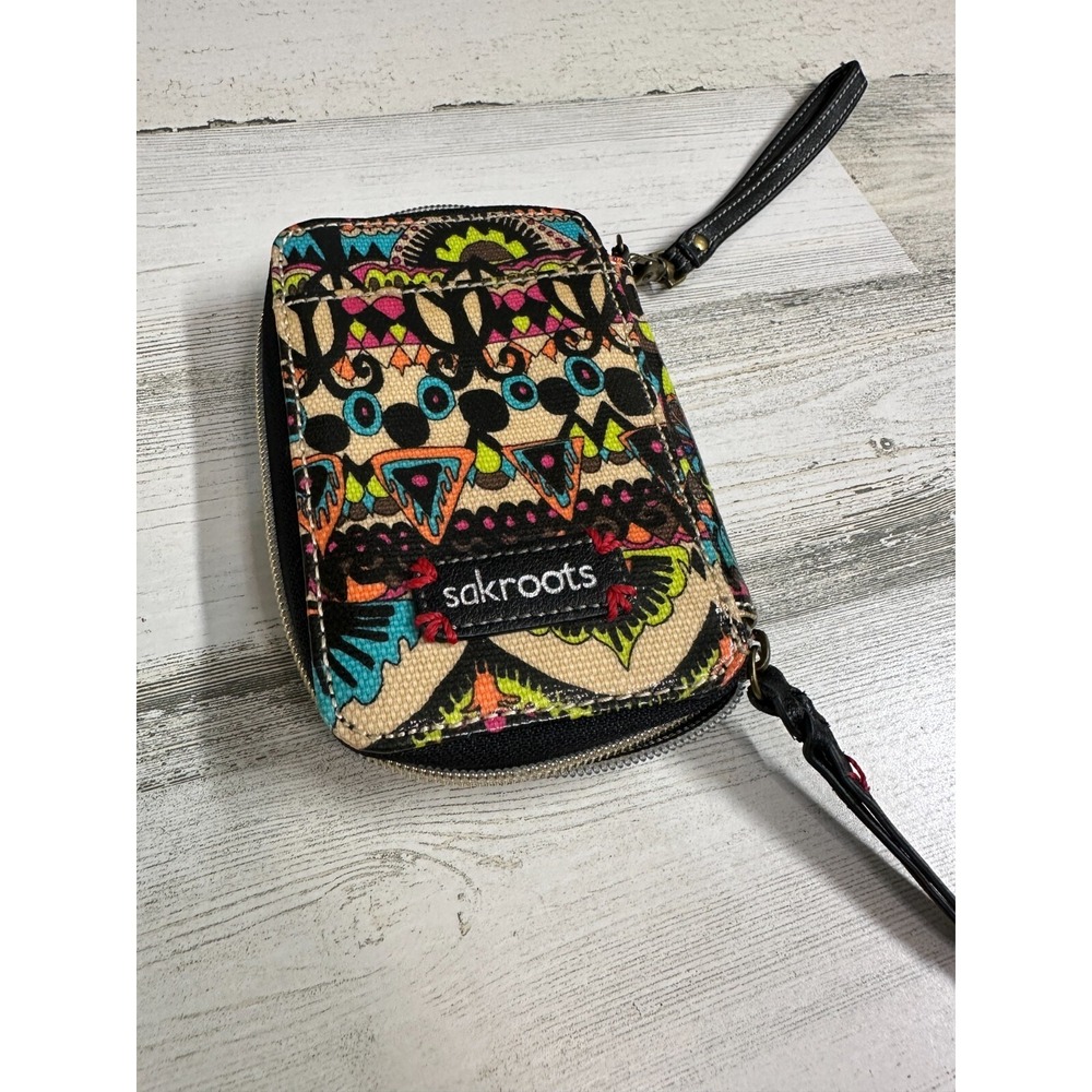 Sakroots Zip Around Wristlet‎ Wallet Cardholder Abstract Tribal Colorful Aztec